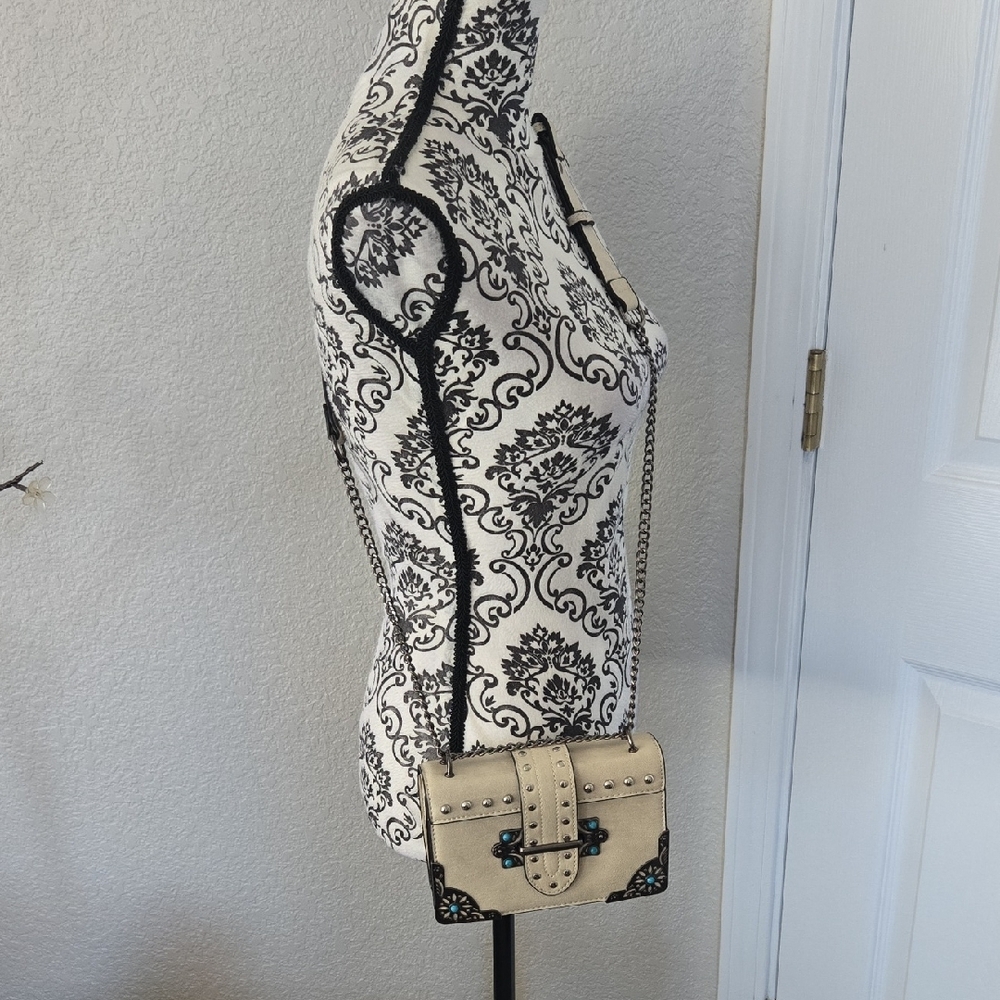 VENUS Cream Crossbody Bag with Turquoise Accents - Picture 3 of 15